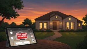 A Texas home with a "For Sale By Owner" sign on a flat-fee MLS listing platform, highlighting how technology is changing FSBO sales.