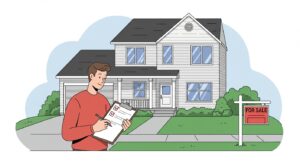 A real estate investor reviews a house-flipping checklist before listing a renovated property in the local real estate market.